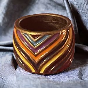 Colorful enamel stripe brass ring
